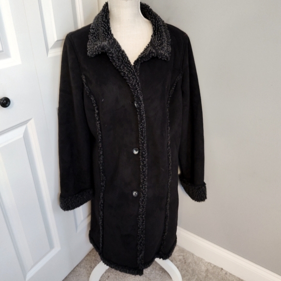 🖤 Vintage Y2K L.L. Bean Faux Fur Trim Oversized Winter Coat, Black, Large - Picture 2 of 13